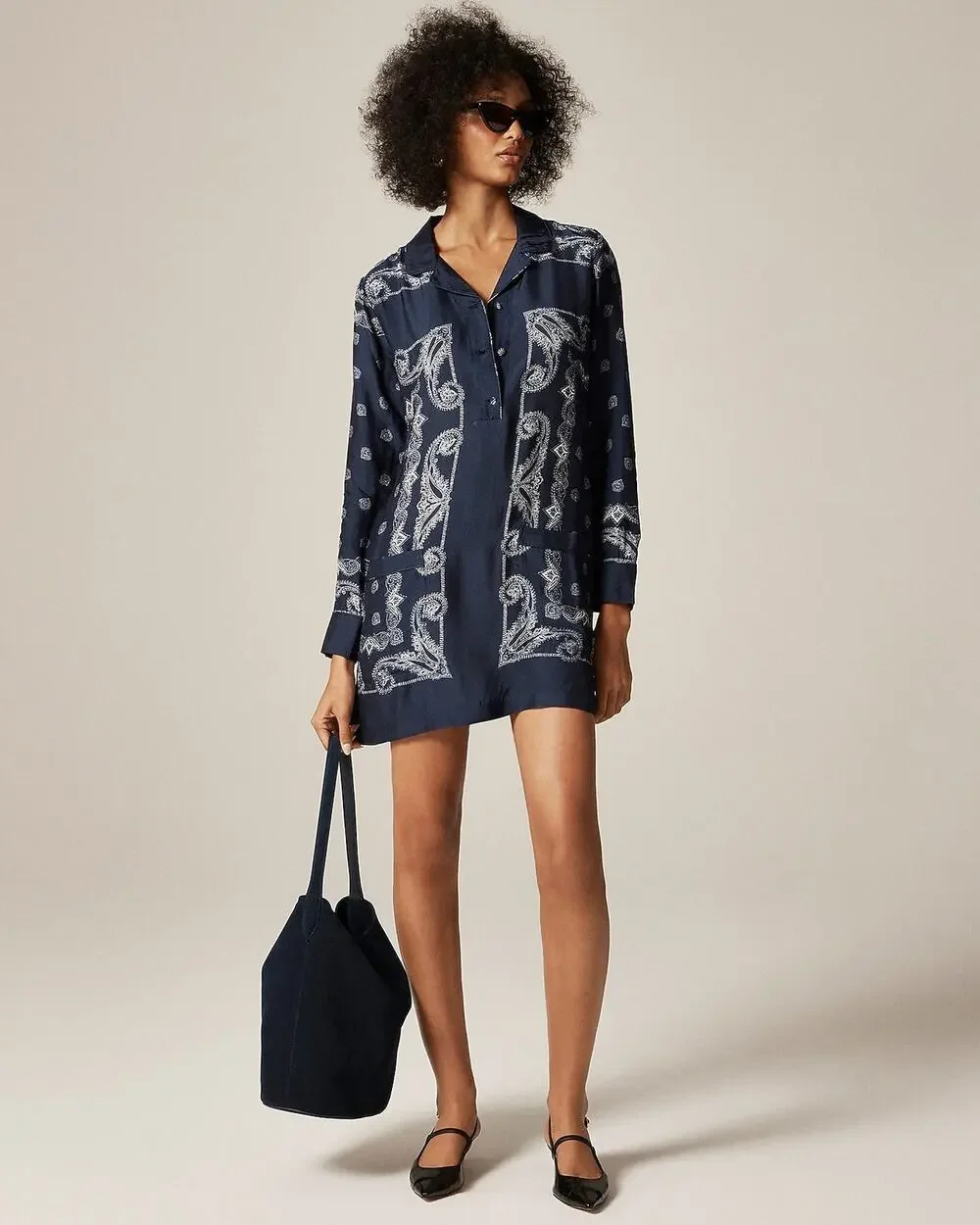 J. Crew Women's Relaxed-Fit Shirt-Dress in Bandana Print Navy Size 12 NWT